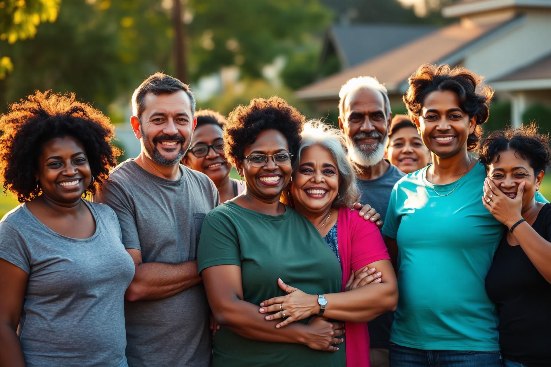 Diverse community members standing together in support